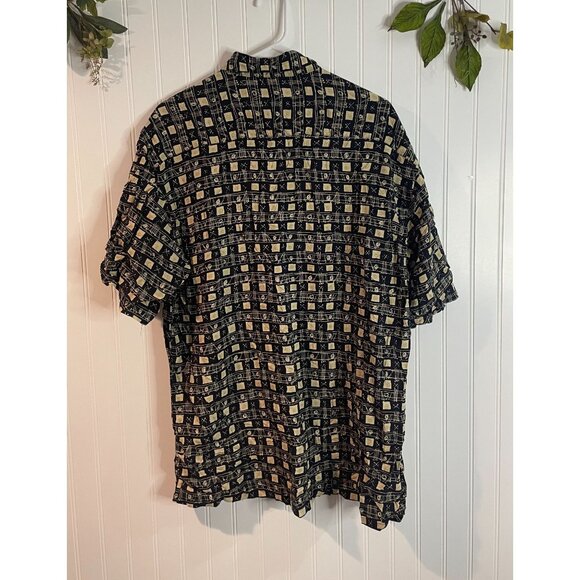 Vintage Cimarron Moda Short-Sleeve Button-Up Shirt L Black/Beige Geometric Print - Picture 2 of 10